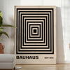 Bauhaus pyramid poster in brown, gray, and green geometric design