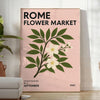 Vintage botanical illustration of flowers from Rome's market with green and gray hues