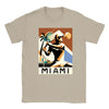 T-shirt featuring a graphic of a Miami tennis court with retro typography