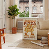 Green and gray retro pizza kitchen poster with illustrated mouthwatering slice