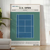 White and gray minimalist poster featuring tennis racket and court graphic