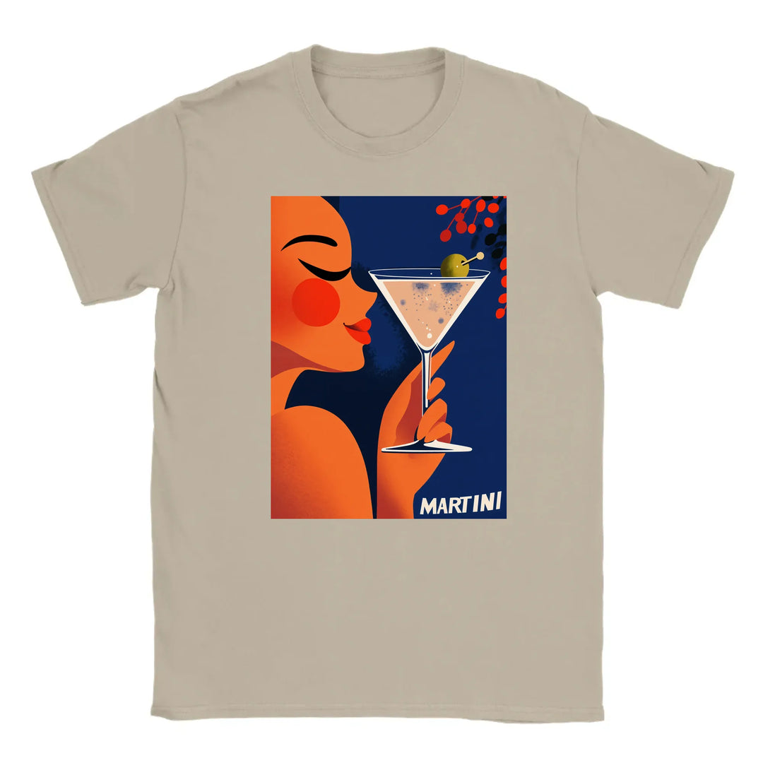 カクテルを楽しむ女性のグラフィックがプリントされたTシャツ