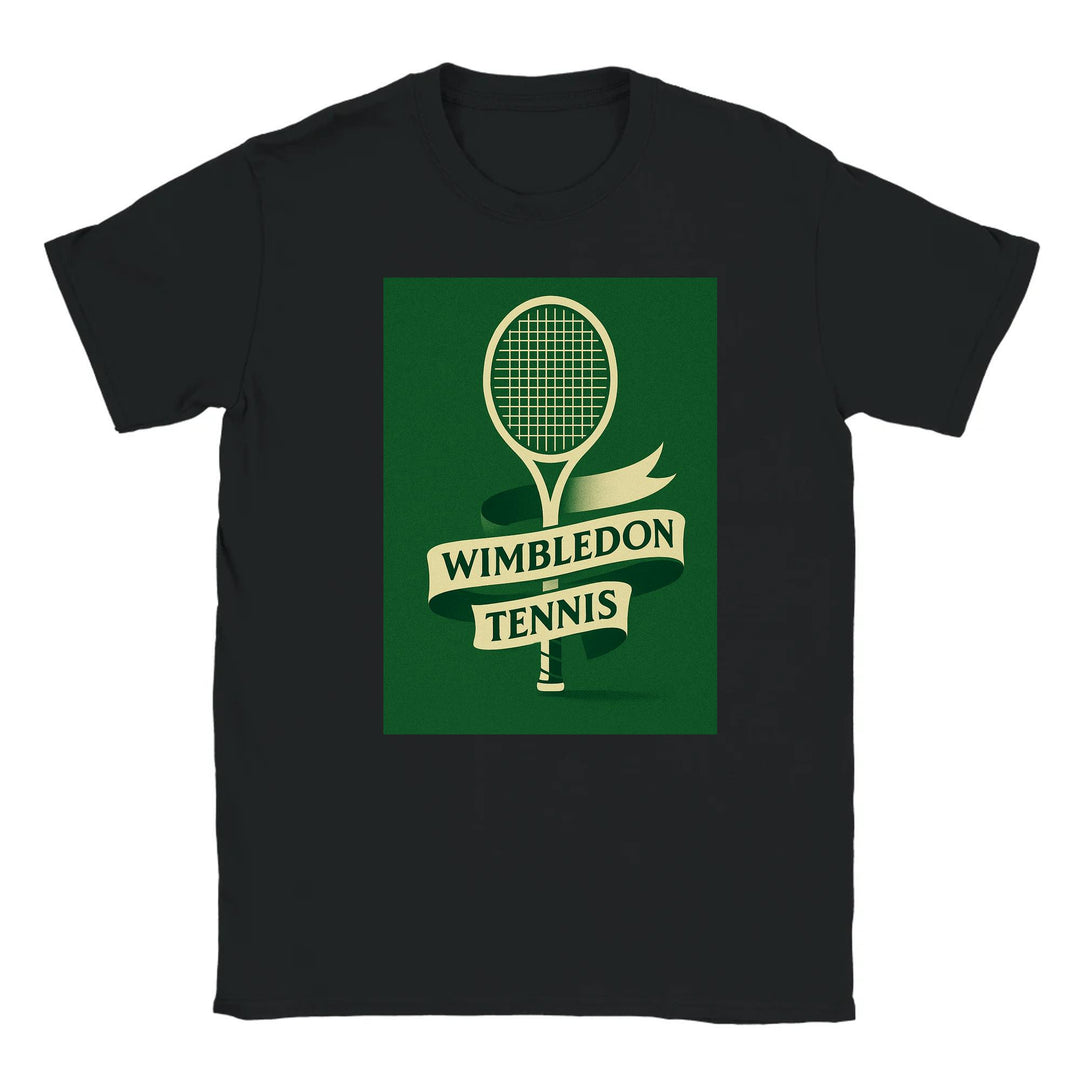 T-shirt featuring a graphic of a tennis racket and Wimbledon logo