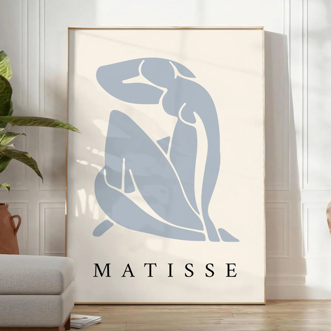 Abstract silhouette of a reclining nude in blue and white