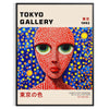 Stylized woman with polka dots in red and blue by Yayoi Kusama