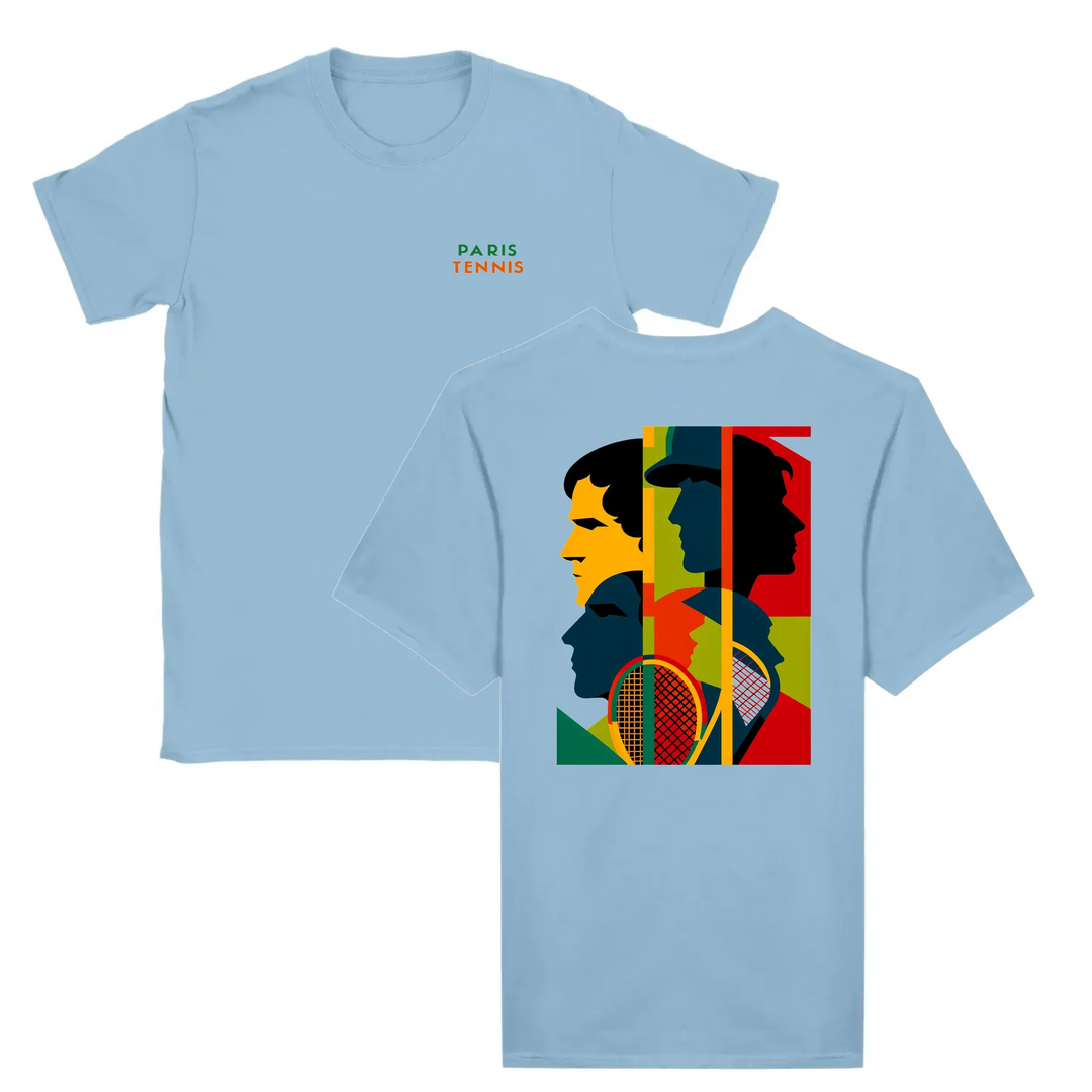 T-shirt featuring a graphic of a tennis tournament scene
