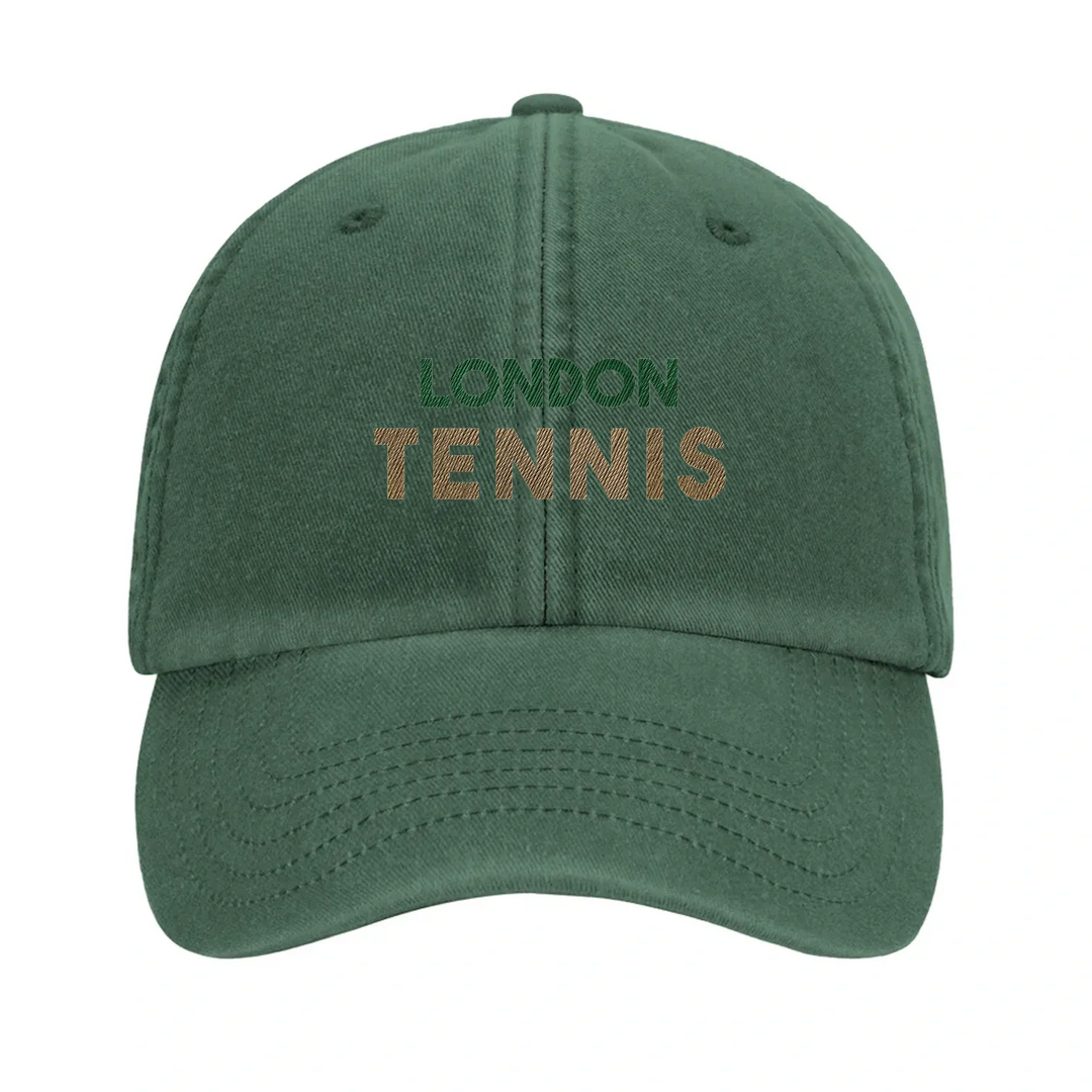 Embroidered cap featuring a vintage London Tennis logo design
