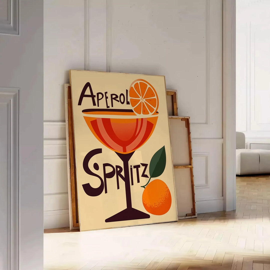 Poster Aperol de cocktail com ilustração gráfica em laranja e vermelho