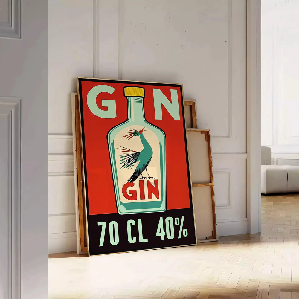 Retro minimalist illustration of a gin cocktail in orange and red hues