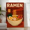 Green and black Japanese ramen kitchen poster, minimalist graphic bowl illustration