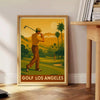 Vintage golf poster depicting Los Angeles landscape in brown and green