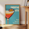 Black and brown Pornstar Martini cocktail poster, minimalist stylish illustration