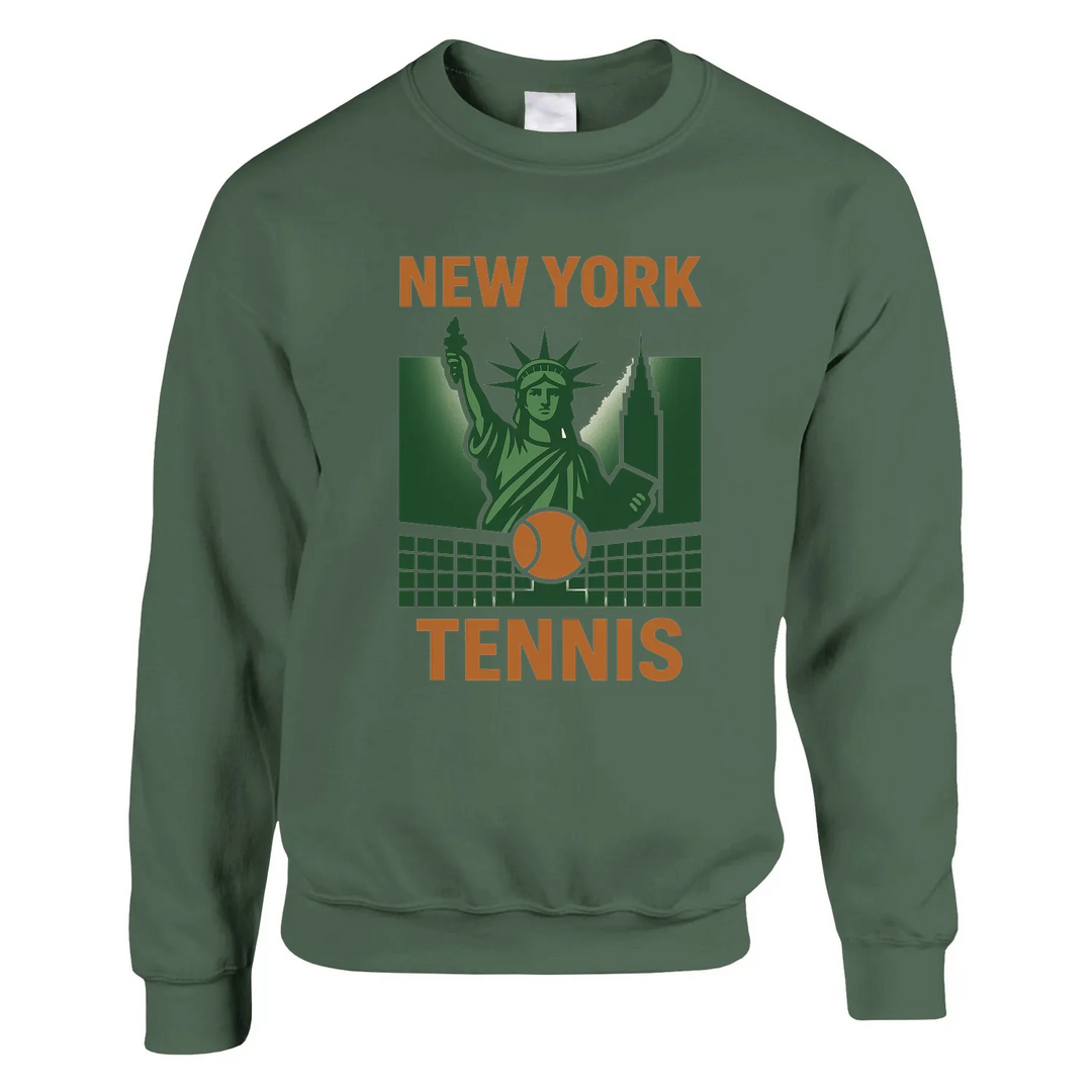 Casual sweater featuring a graphic print of 'New York Tennis' text