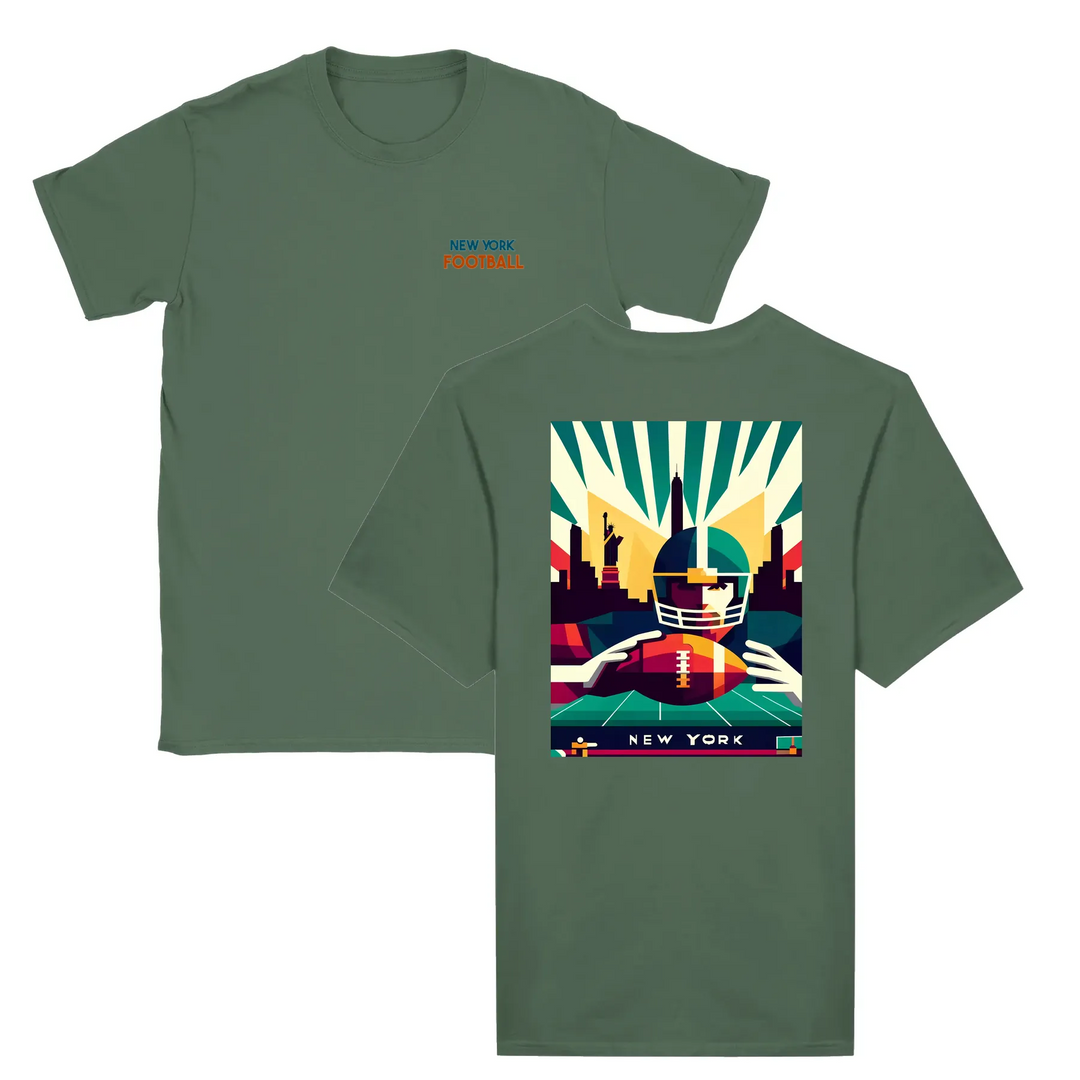 T-shirt featuring a graphic of New York football team logo