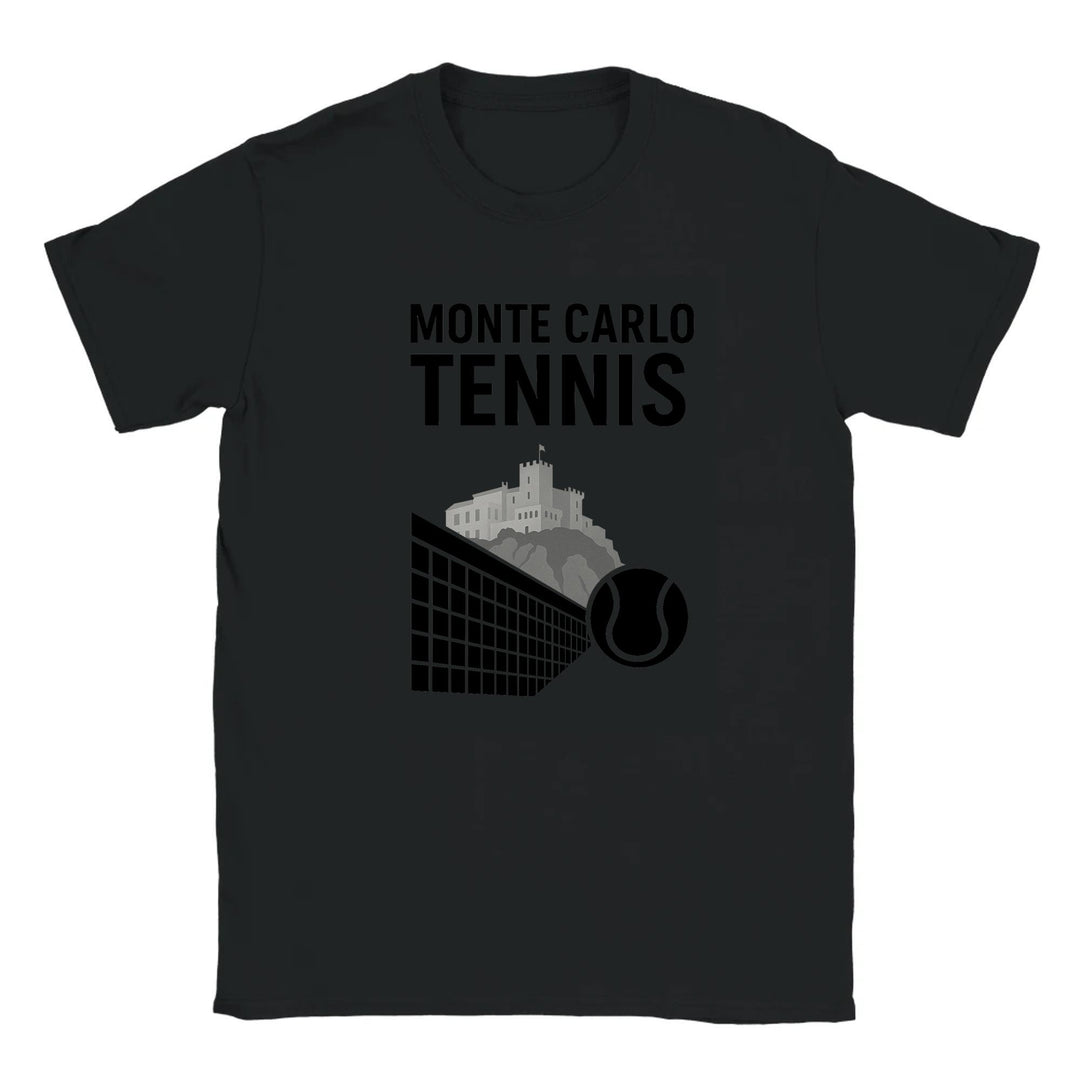 T-shirt featuring a graphic of a tennis player in action at Monte Carlo