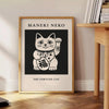 Poster Maneki Neko grigio e arancione, illustrazione giapponese minimalista