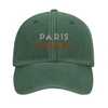 Embroidered cap featuring a vintage tennis design with Paris landmarks