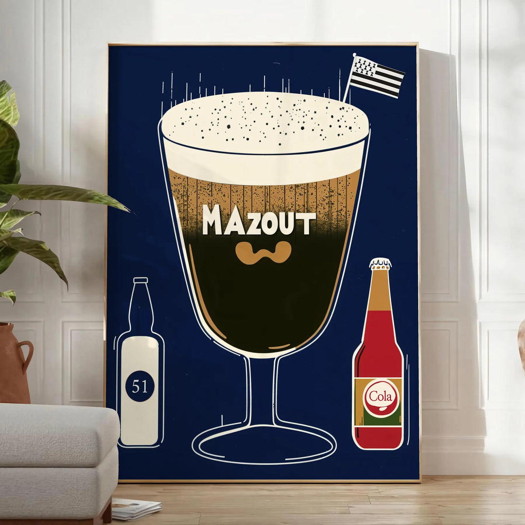 Gray and brown abstract cocktail artwork poster in minimalist modern style