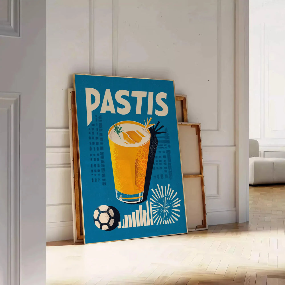 Poster showing a vintage graphic Pastis Marseille cocktail, black and yellow