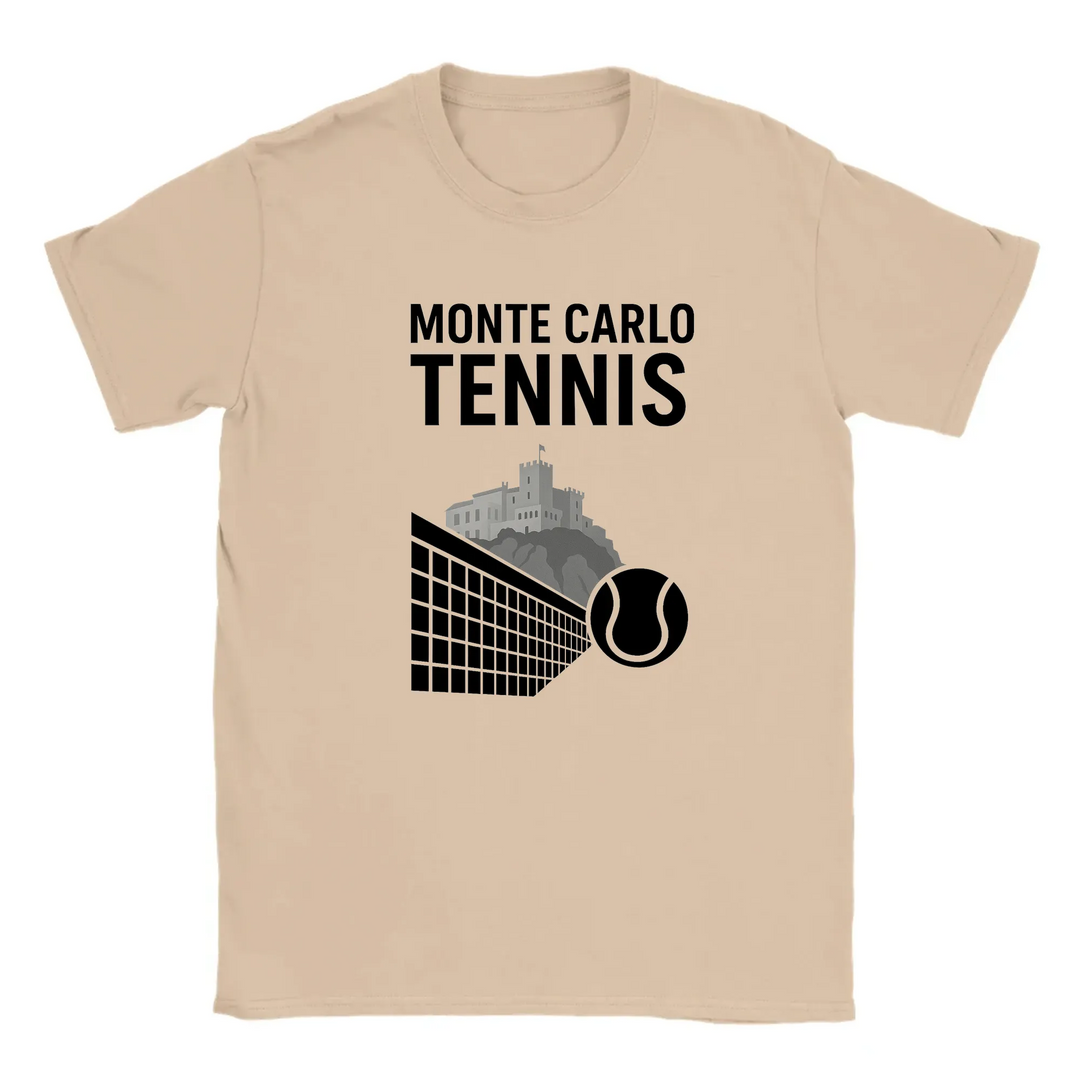T-shirt featuring a graphic of a tennis player in action at Monte Carlo
