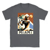 T-shirt featuring a graphic of a Miami tennis court with retro typography