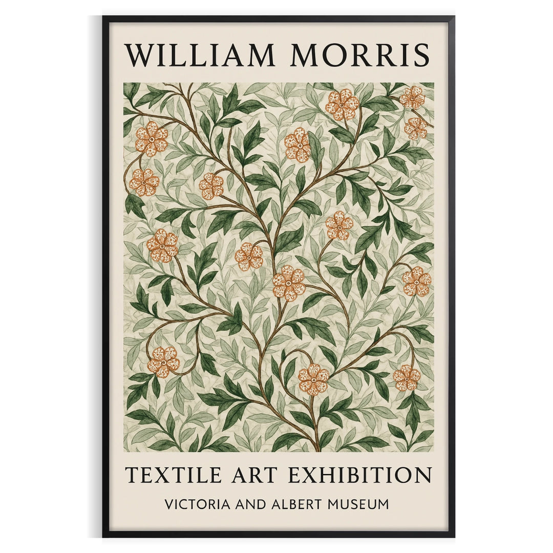 Gray and brown William Morris botanical poster in vintage decorative style