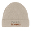 Embroidered beanie featuring a tennis design inspired by Paris