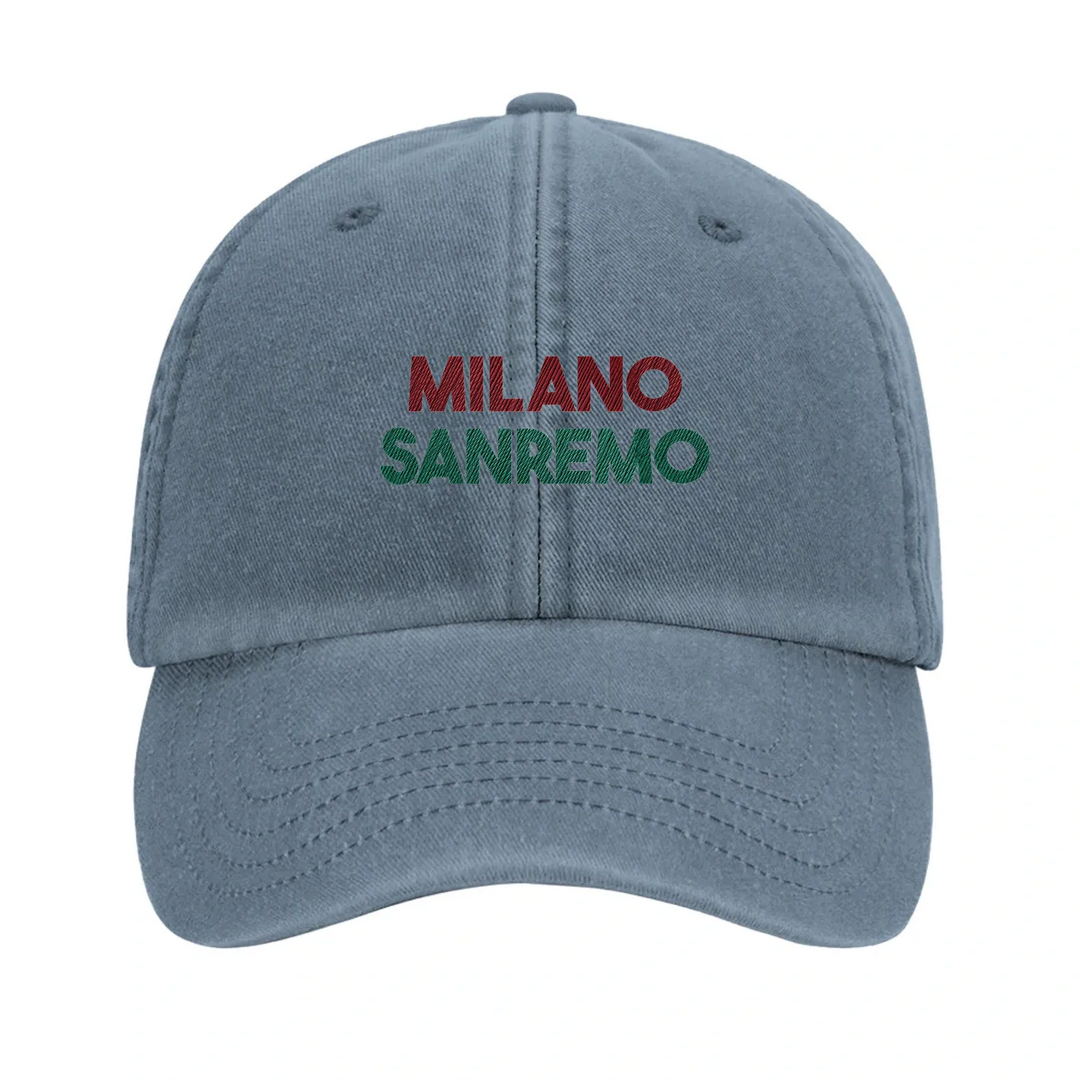 Broderad keps med Milano Sanremo-logotyp i vintage-stil
