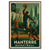 Nanterre basketball poster, vintage Art Deco style with bold graphic design