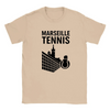 T-shirt featuring a graphic of tennis players in action with Marseille text