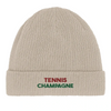 Embroidered beanie featuring a small tennis motif on a cotton fabric