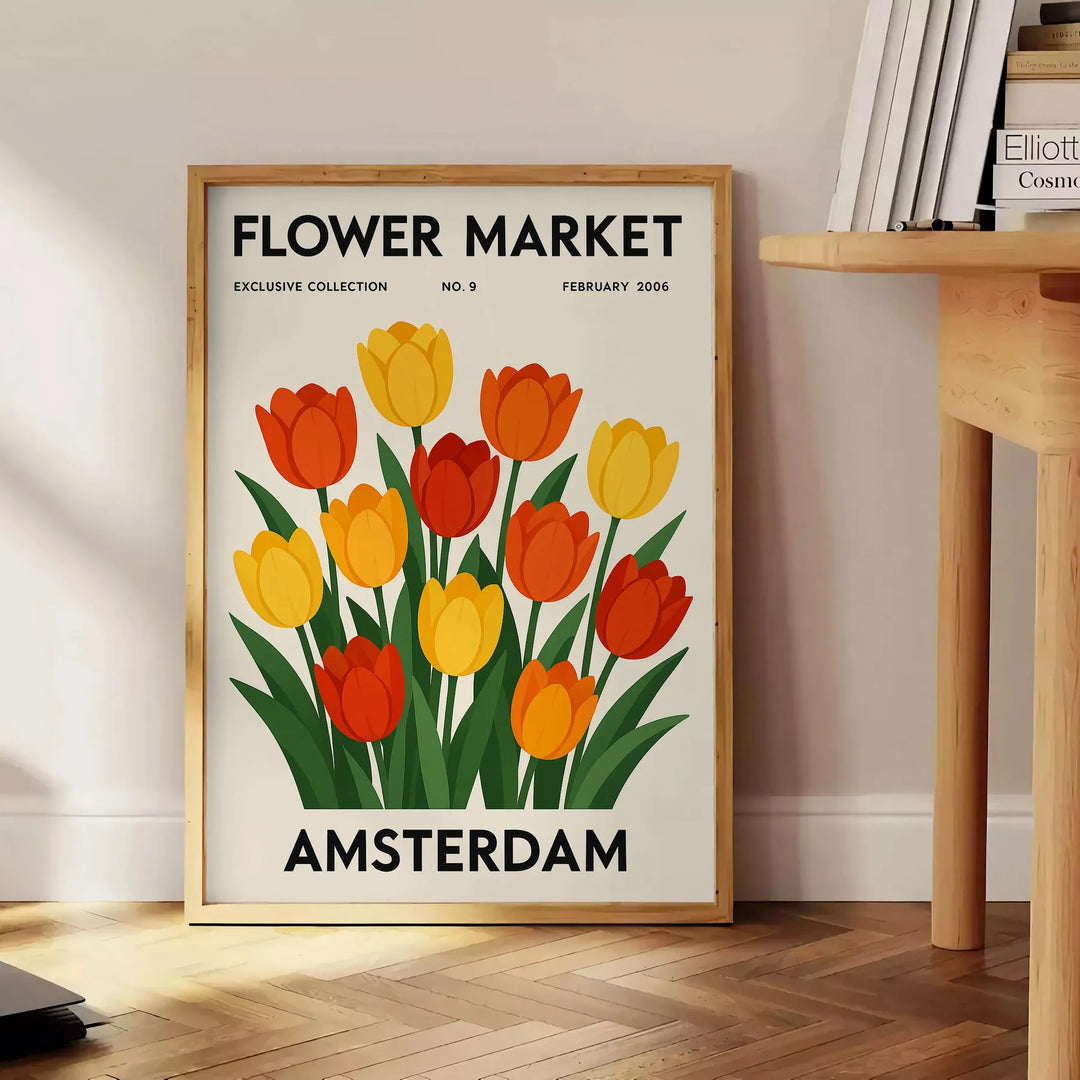 Amsterdam flower market botanical poster in vintage style, green and white