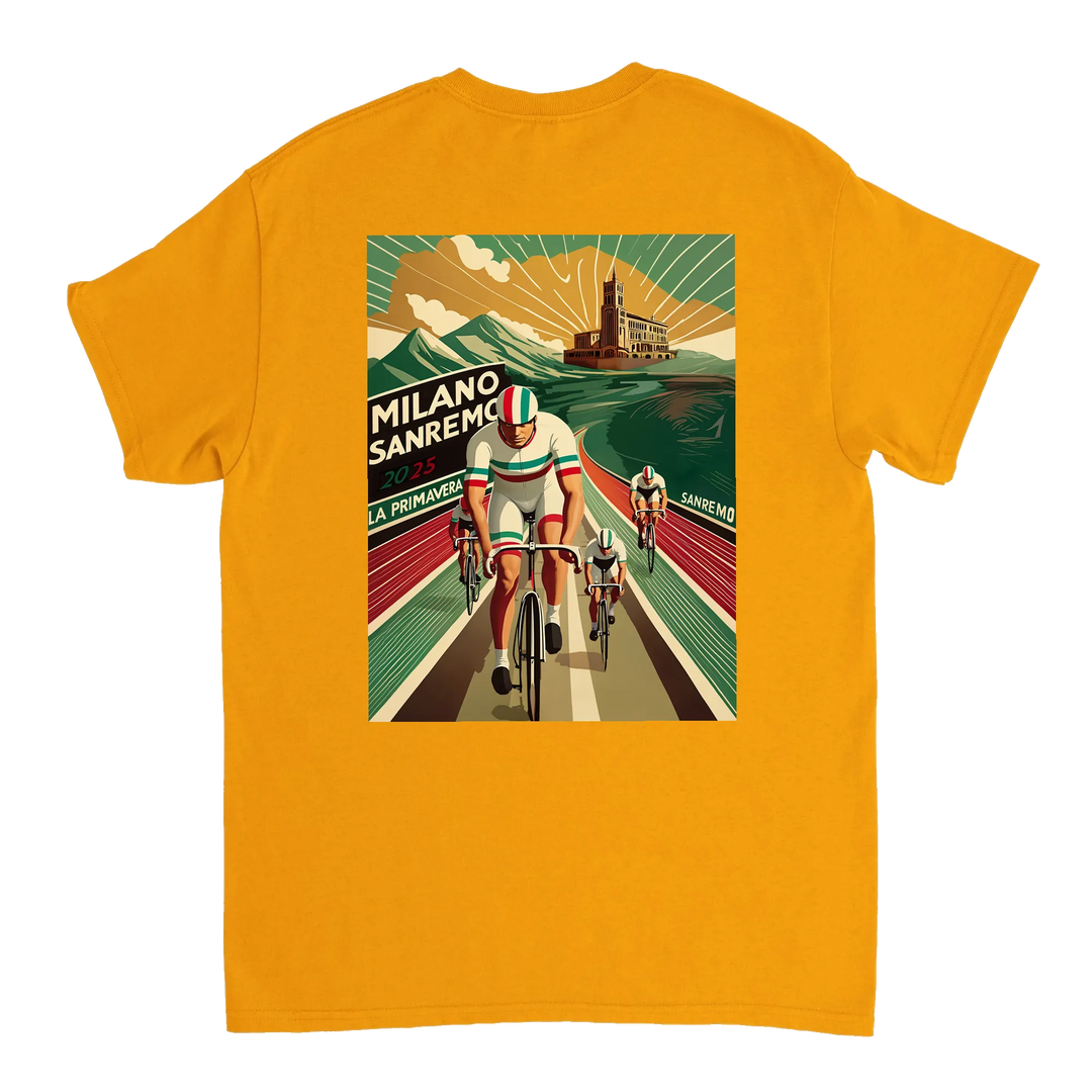 T-shirt featuring a graphic of the Milano–Sanremo cycling race