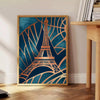 Art Deco poster featuring the Paris skyline in green and gray geometric patterns
