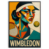 Wimbledon kubisma plakāts ar tenisa motīvu sarkanā un zaļā krāsā