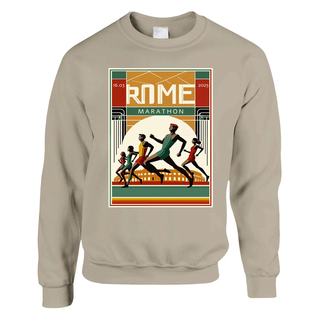 Crewneck sweater featuring a graphic of the Rome Marathon logo