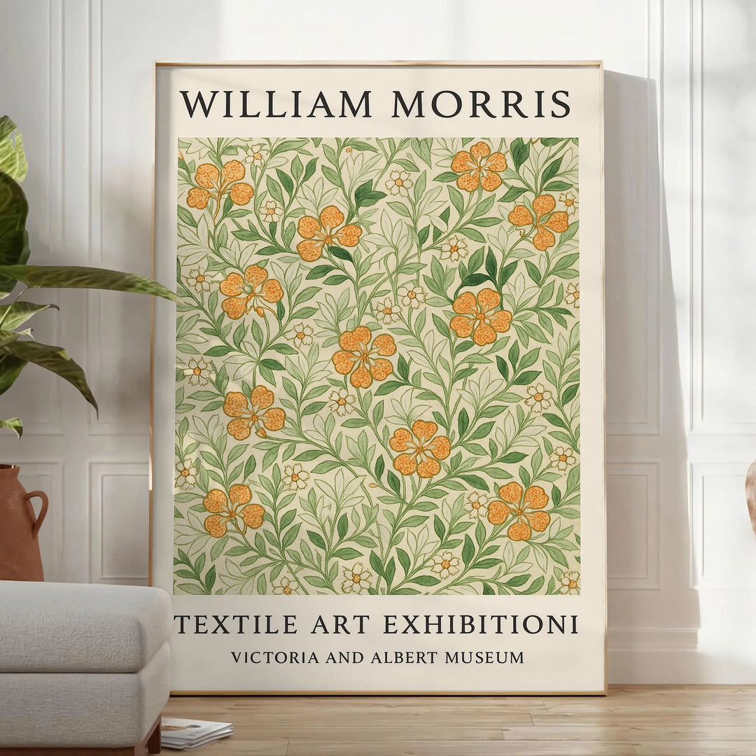 Botanical illustration in intricate patterns, featuring muted greens and browns
