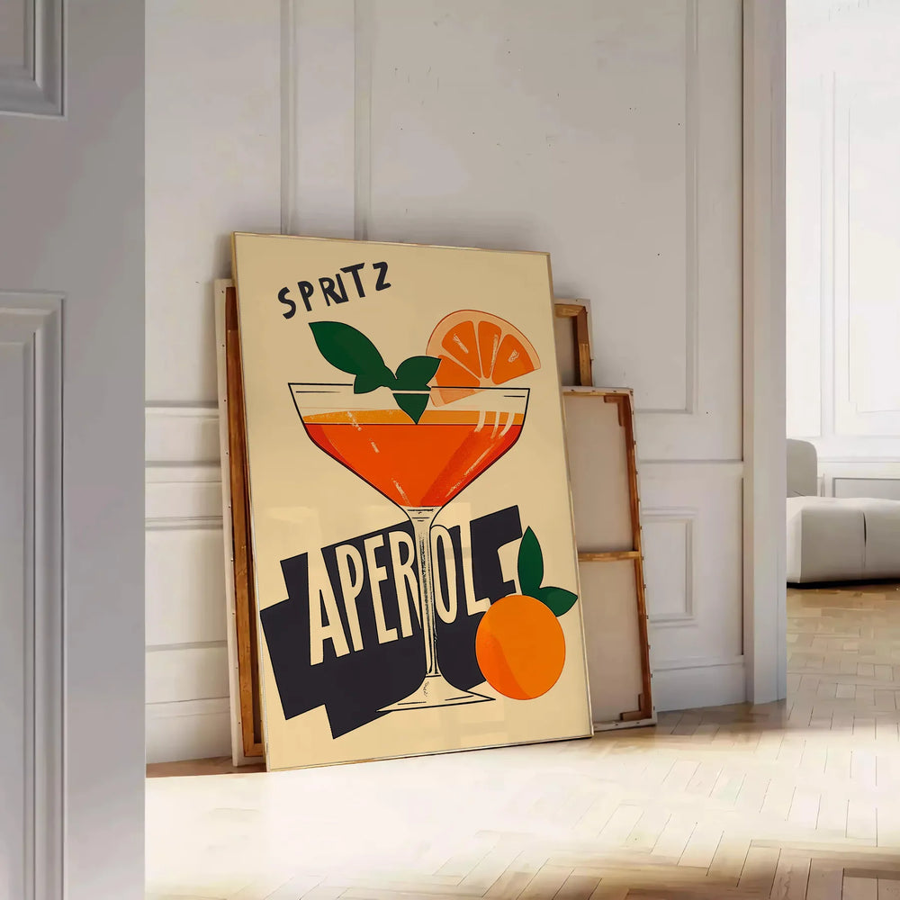 Illustration of an Aperol 2 cocktail in retro orange and brown tones
