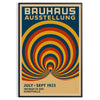 Poster showing a Bauhaus circular abstract design in blue and red