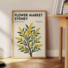 Vintage botanisk illustration av en blomstermarknad i Sydney med frodiga gröna och gula nyanser