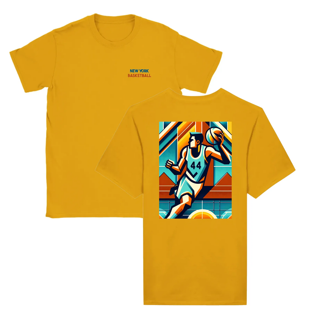 T-shirt con una grafica dinamica di basket in colori vivaci