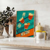 Minimalist Negroni cocktail poster with abstract orange and green geometric shapes