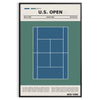 White and gray minimalist poster featuring tennis racket and court graphic