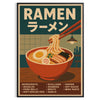 Illustrated Japanese ramen kitchen poster in earthy green and brown tones