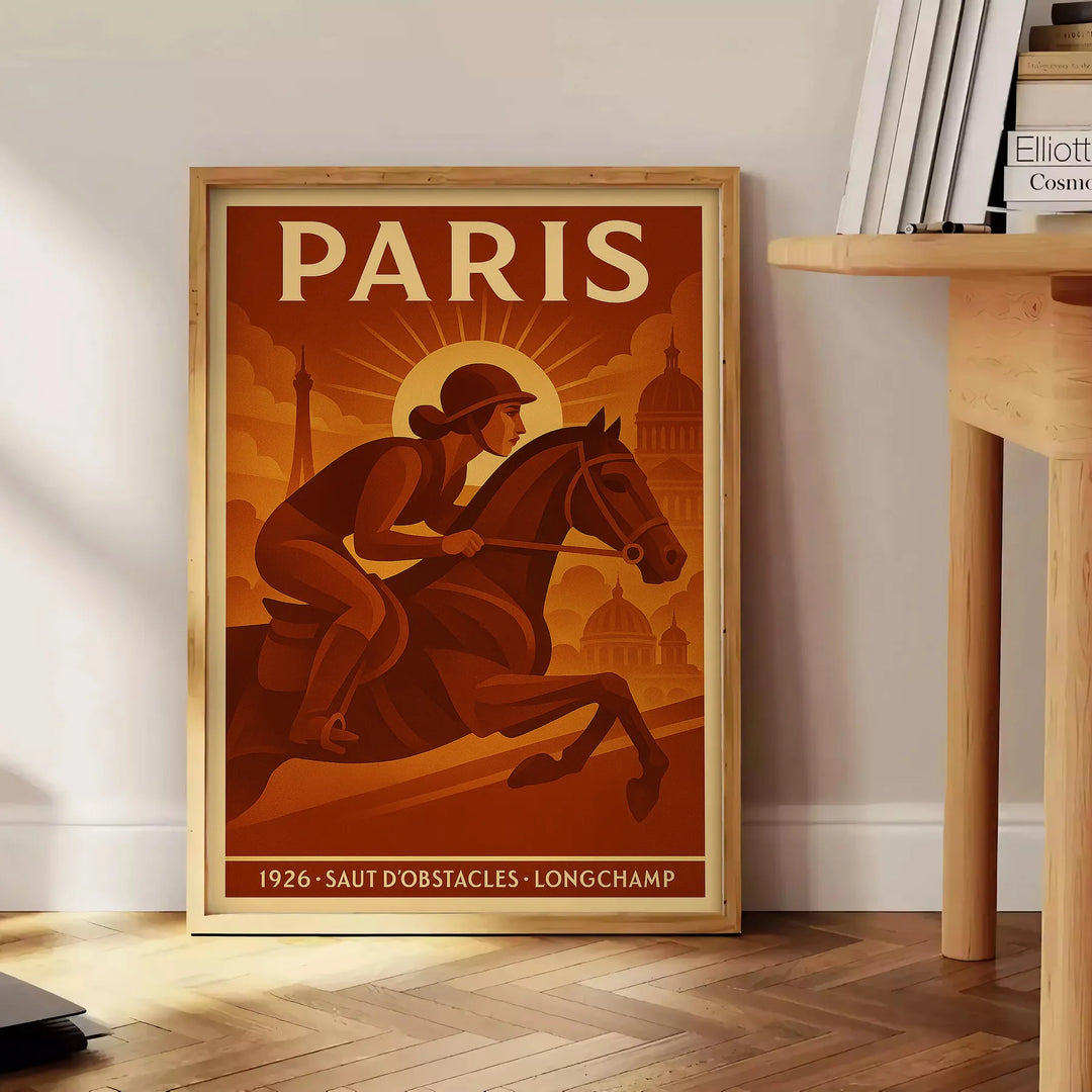 Gelb-grünes Reitsport-Poster mit Pariser Motiv, dynamische moderne Grafik
