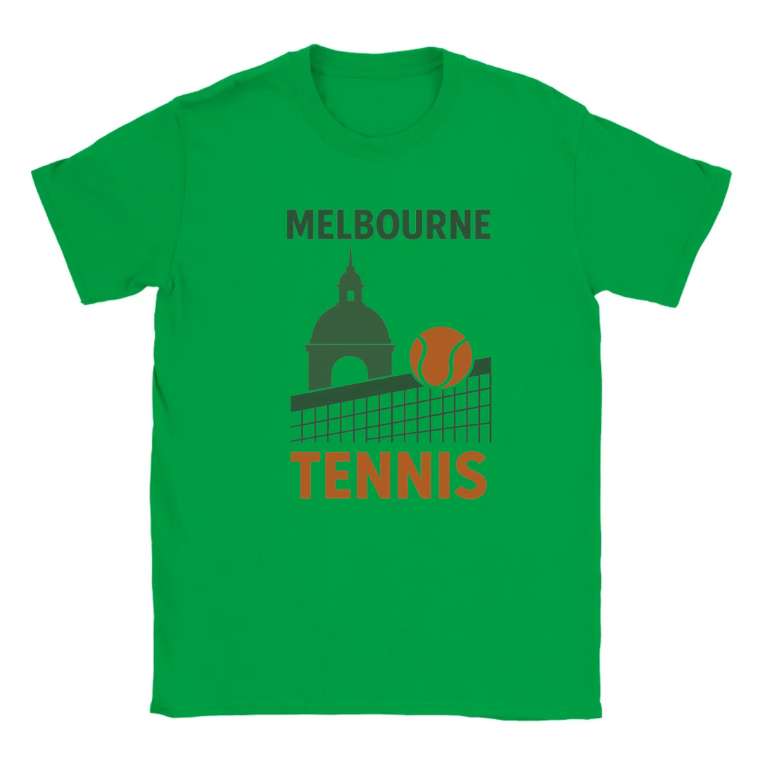 T-shirt featuring a graphic of tennis players in Melbourne