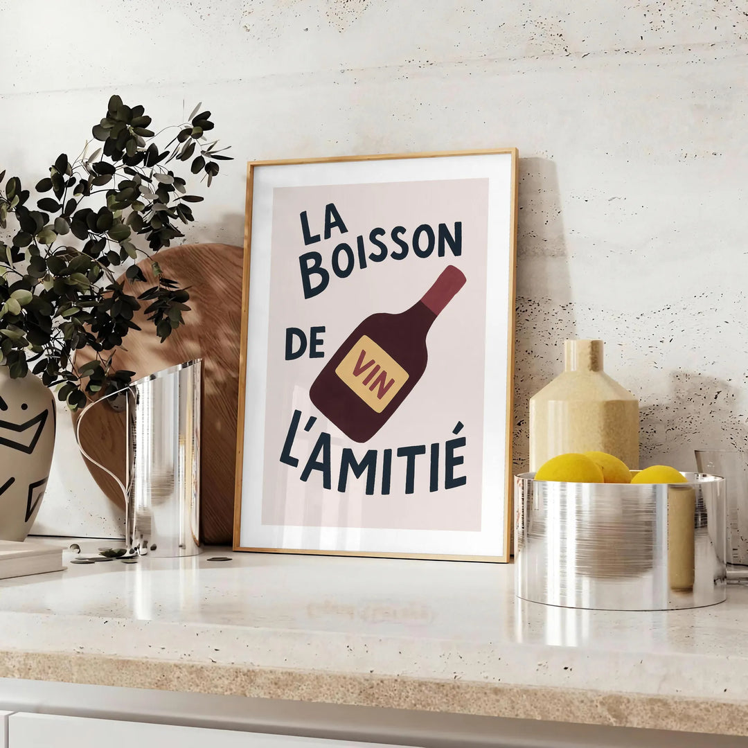 Black and white minimalist kitchen poster with elegant wine typographic design