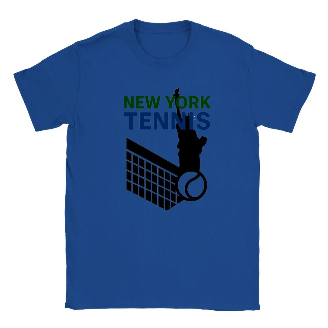 T-shirt featuring a graphic of tennis rackets and a ball with New York text