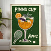Illustration of a Pimm's Cup cocktail with Wimbledon elements, featuring orange and green hues