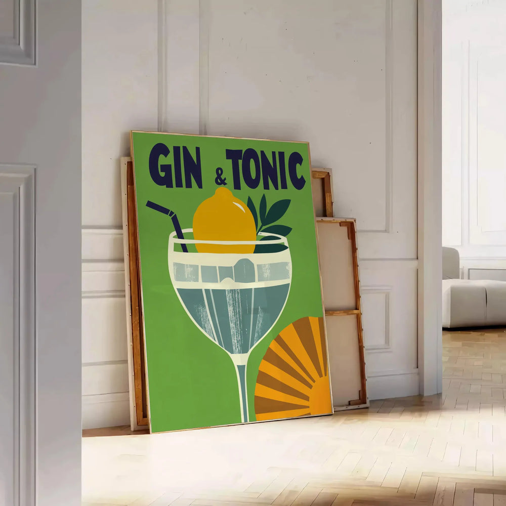 Black and gray gin and tonic poster, minimalist elegant cocktail artwork
